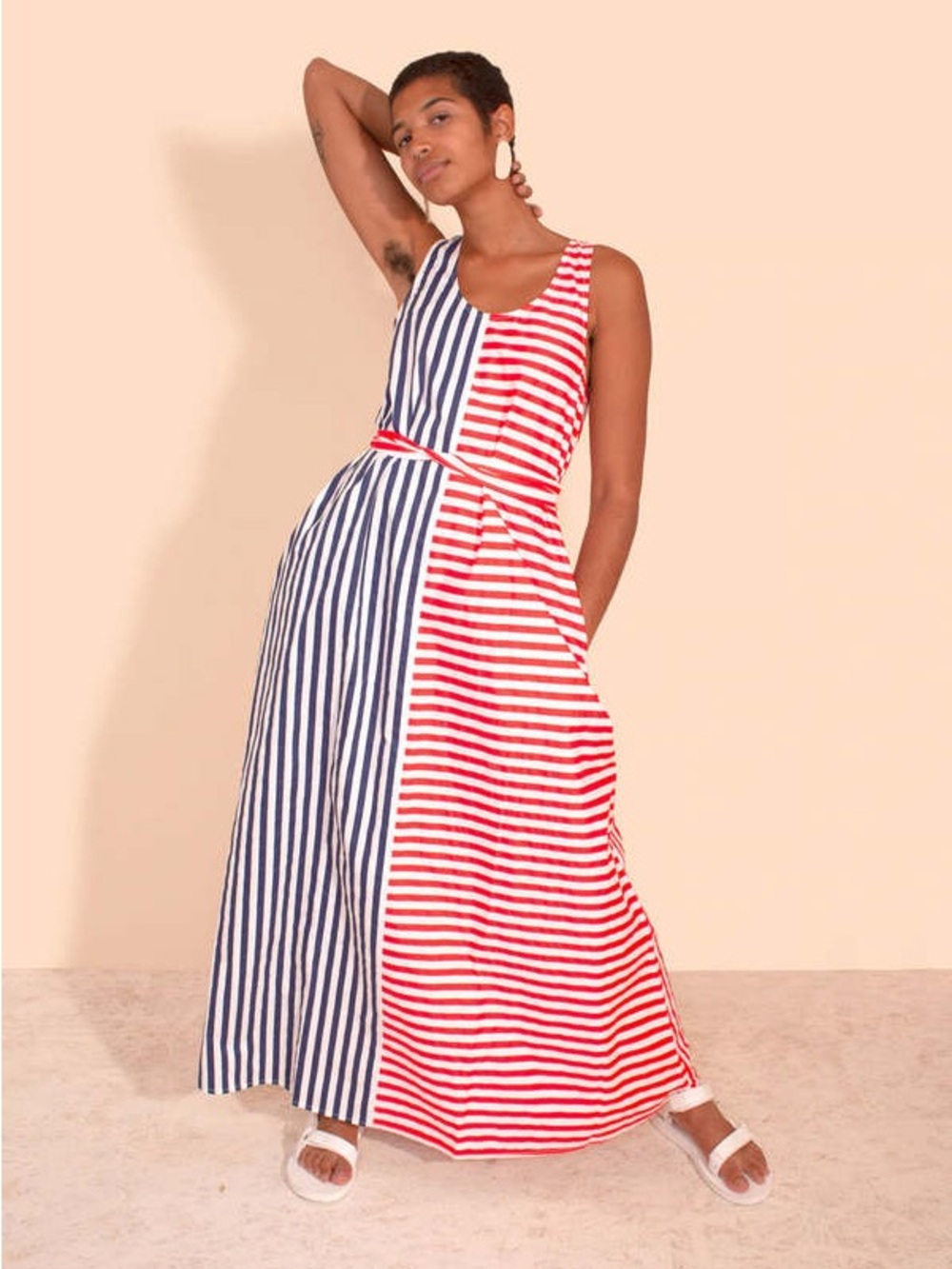 L.F. Markey Striped Sleeveless Maxi Dress in Red, Navy & Yellow